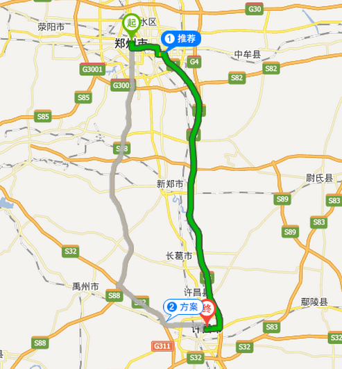 郑州到许昌路线地图展示 1,机场高速公路,京港澳高速公路 2,郑尧高速