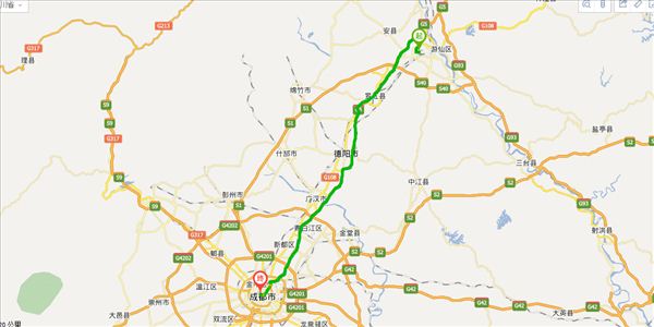 绵阳到成都开车路线图
