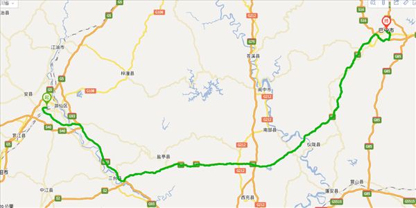 绵阳到巴中开车路线图