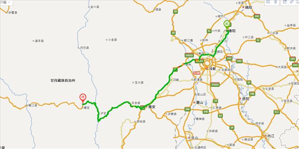 德阳到甘孜开车路线图