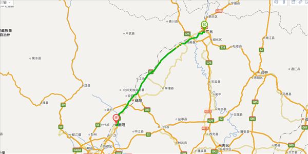 广元到德阳开车路线图