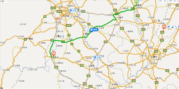 南充到乐山开车路线图
