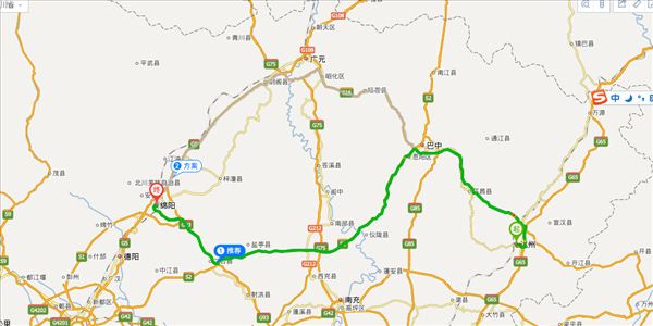 达州到绵阳开车路线图