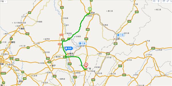 巴中到广安开车路线图