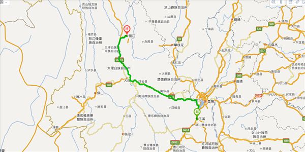 玉溪到丽江开车路线图