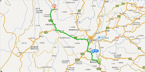 红河到丽江开车路线图