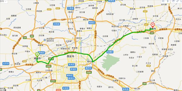 咸阳到渭南开车路线图