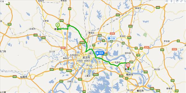 孝感到黄冈开车路线图