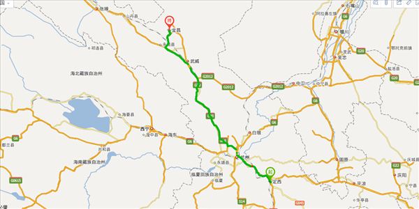 定西到金昌开车路线图