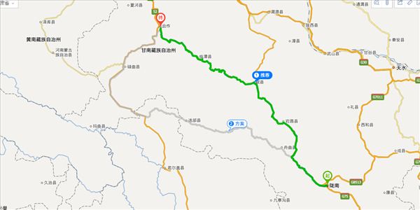 陇南到甘南开车路线图