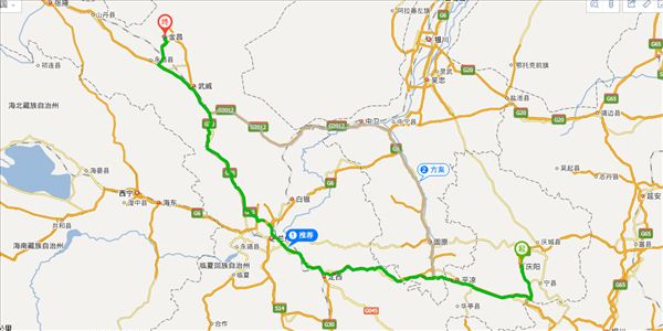 庆阳到金昌开车路线图