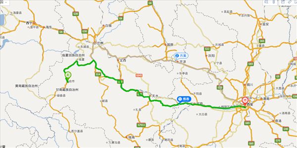 甘南到西安开车路线图